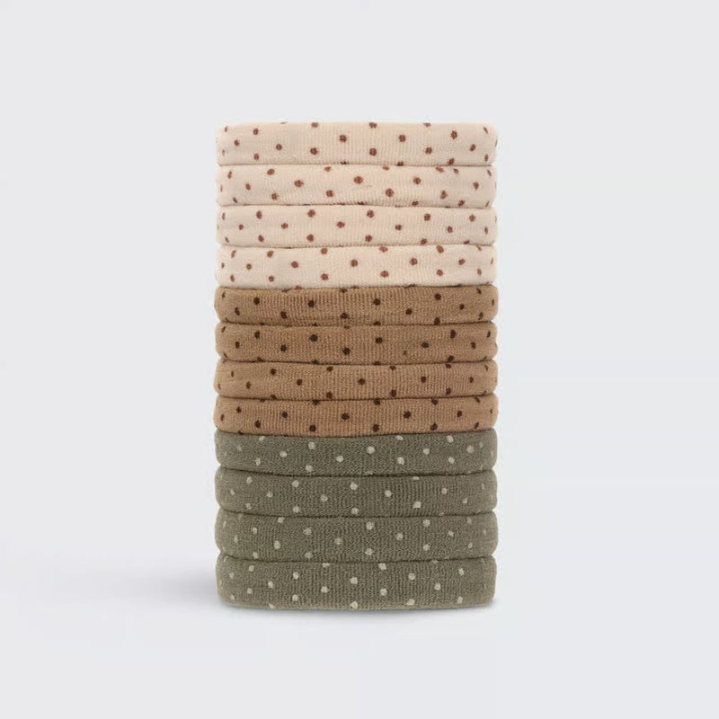 Kitsch Recycled Nylon Polka Dot Hair Ties 12pc Neutral & Green