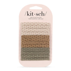 Kitsch Recycled Nylon Polka Dot Hair Ties 12pc Neutral & Green