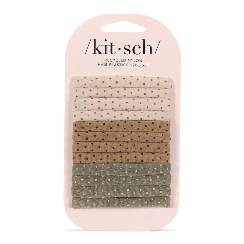 Kitsch Recycled Nylon Polka Dot Hair Ties 12pc Neutral & Green