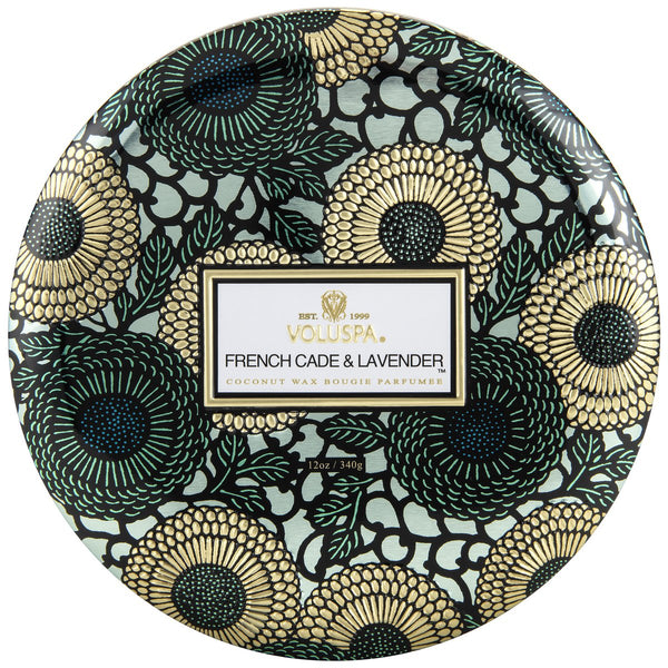 Voluspa French Cade & Lavender 3 Wick Candle in Decorative Tin