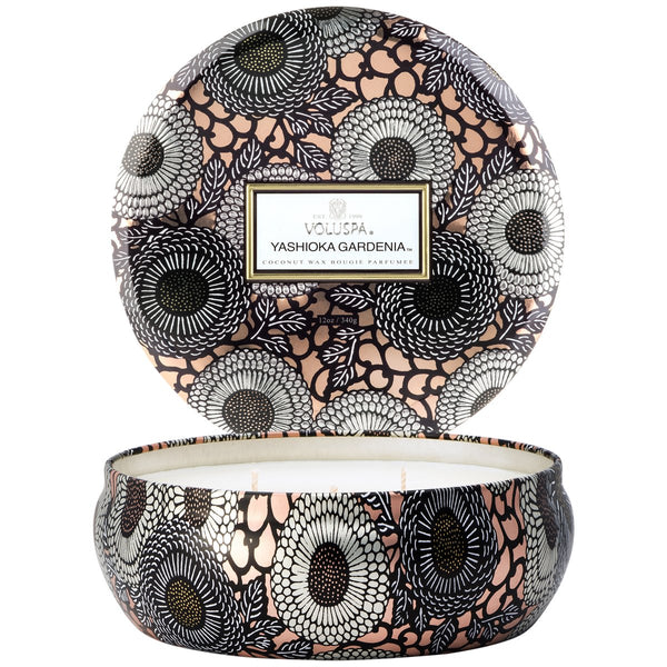 Voluspa Yashioka Gardenia 3 Wick Candle in Decorative Tin